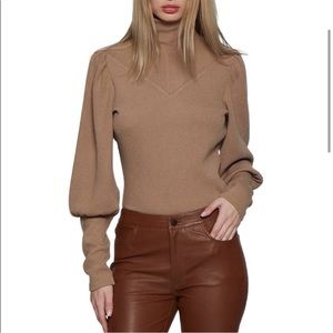 Walter Baker Tan Turtleneck Puffsleeve Sweater